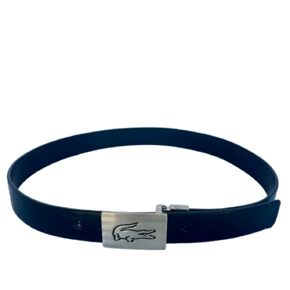 Lacoste Mens Reversible Black And Brown Leather Belt Size 34 Silver Buckle Croc